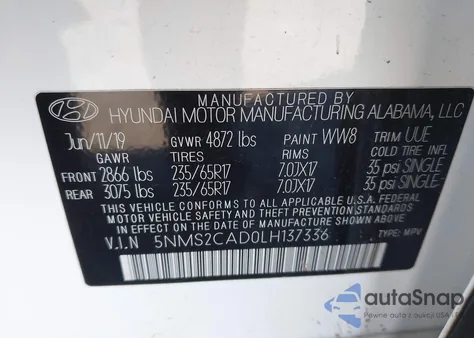 2020 Hyundai Santa Fe Se from USA, damaged, VIN 5NMS2CAD0LH137336